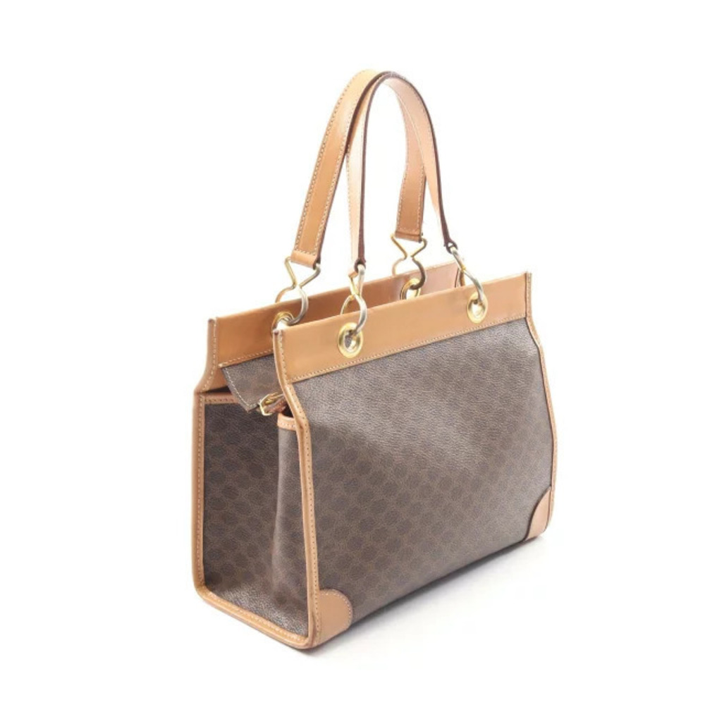 Celine Leather Canvas Macadam Handbag Brown